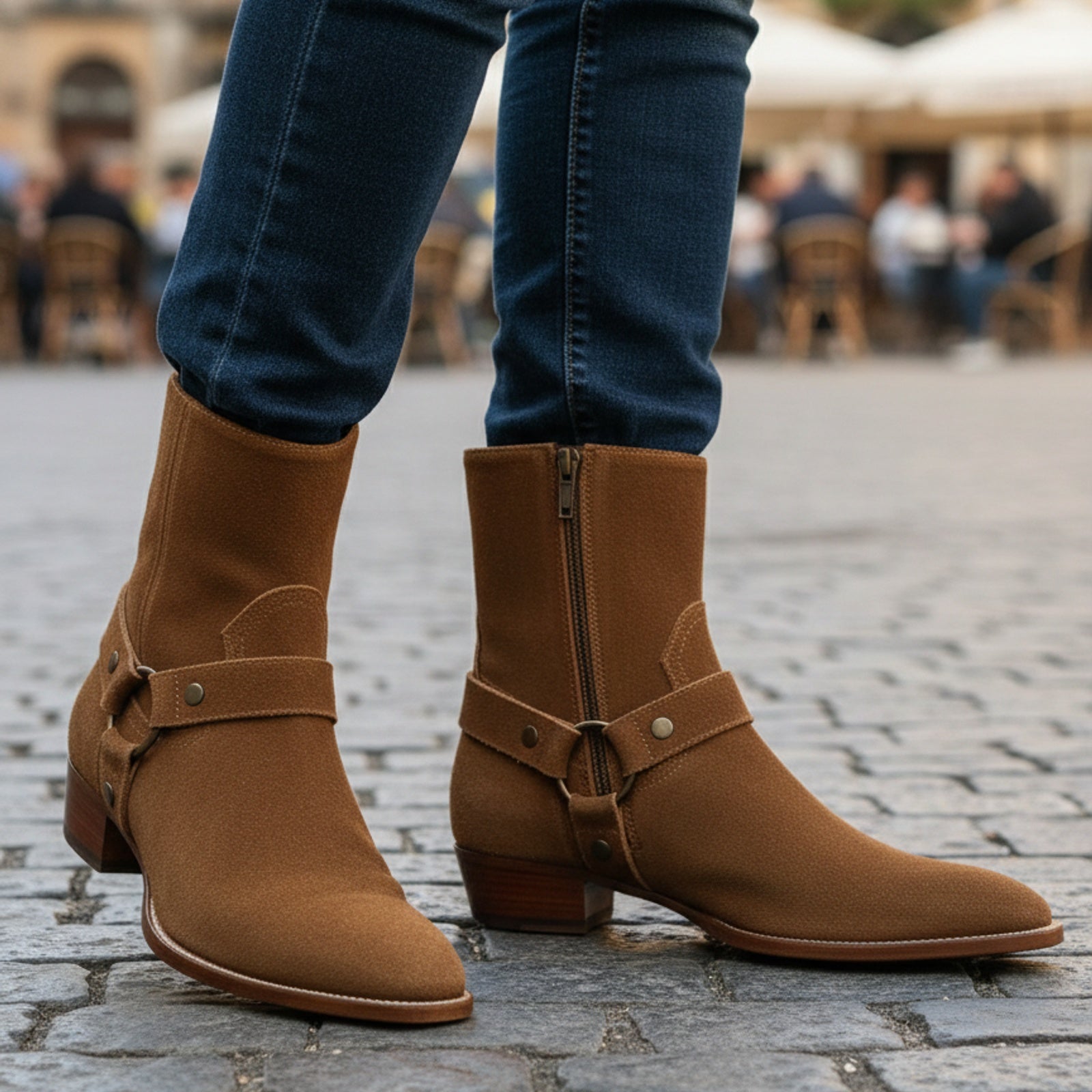 model-casual-setting - Men's Cow Leather High Ankle Boots in Western Design