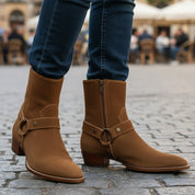model-casual-setting - Men's Cow Leather High Ankle Boots in Western Design
