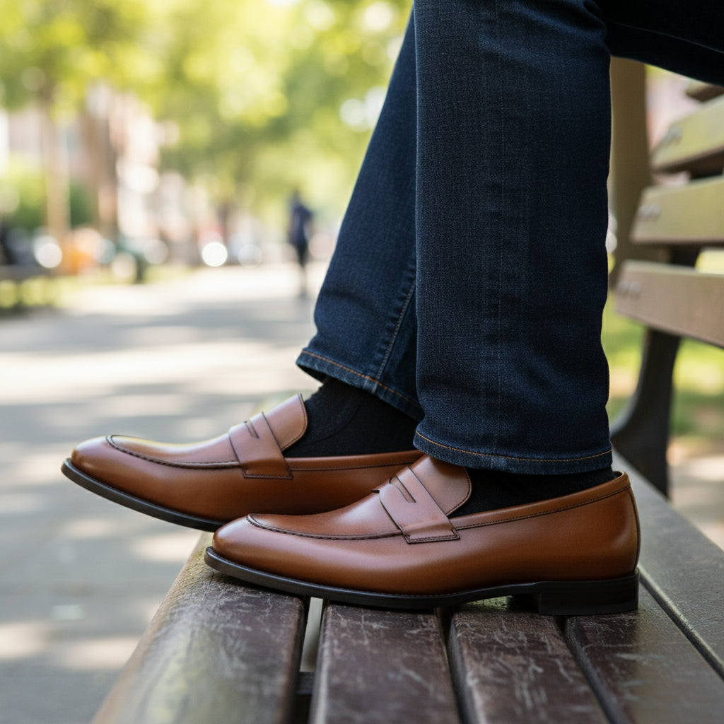 model-casual-setting - Men's Cow Leather Loafer Shoes