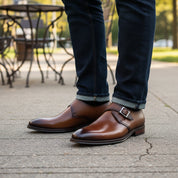 model-casual-setting - Men's Cow Leather Monk-Strap Dress Shoes