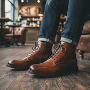 model-casual-setting - Men's Cow Leather Wingtip Boots