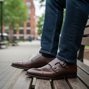 model-casual-setting - Men's Dark Brown Double Monk Strap Leather Formal Shoes