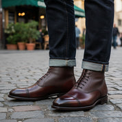 model-casual-setting - Men's Dark Brown Leather Cap Toe Ankle Boots