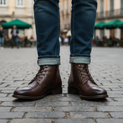 model-casual-setting - Men's Dark Brown Leather Cap Toe Ankle Boots