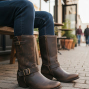 model-casual-setting - Men's Dark Brown Leather Cowboy Boots
