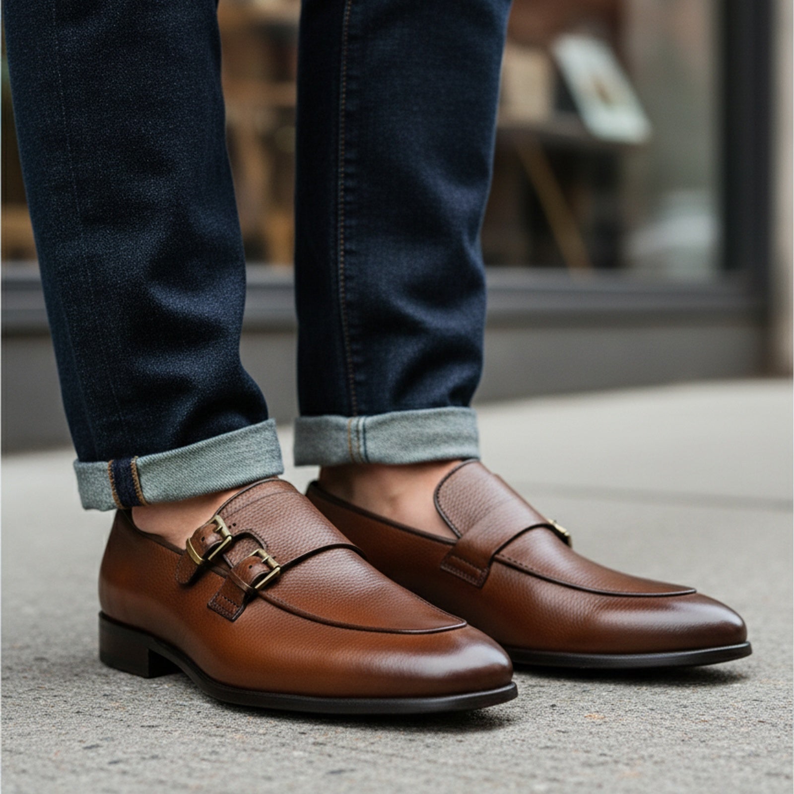 Men's Dark Brown Leather Moccasin Loafers - model-casual-setting