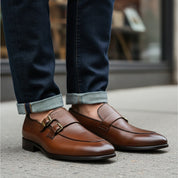 Men's Dark Brown Leather Moccasin Loafers - model-casual-setting