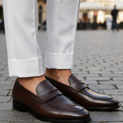 model-casual-setting - Men's Dark Brown Leather Slip-On Moccasins