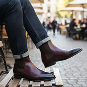 Men's Dark Burgundy Leather Chelsea Boots - model-casual-setting