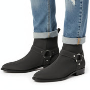 Men's Dark Gray Suede Biker Boots - model-casual-setting