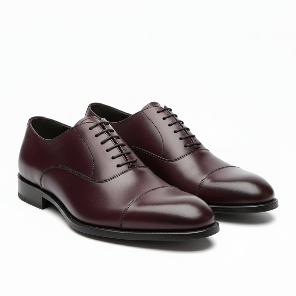 model-casual-setting - Men's Dark Maroon Leather Oxford Dress Shoes
