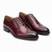 Men's Burgundy Brogue Leather Dress Shoes - model-casual-setting