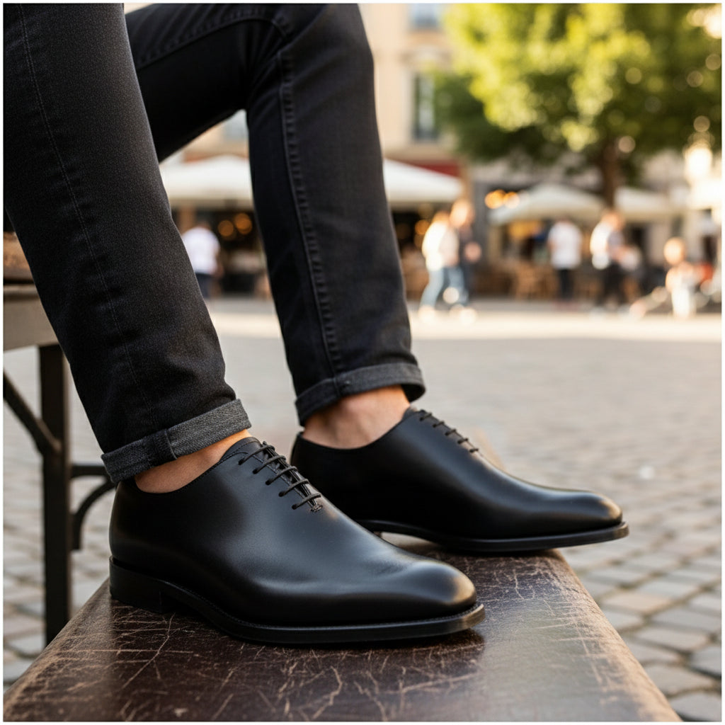 Men's Formal Leather Oxford Tuxedo Shoes - model-casual-setting