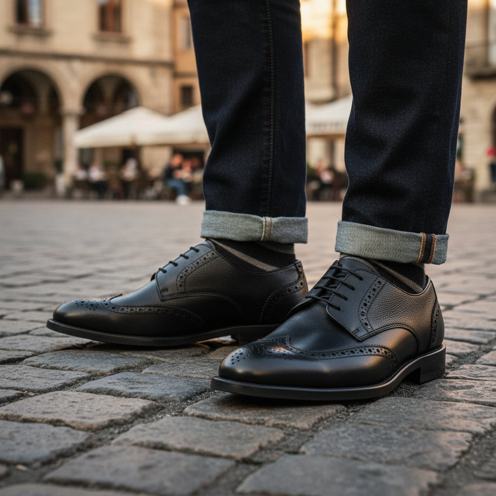 model-casual-setting - Men's Full Grain Leather Brogue Dress Shoes