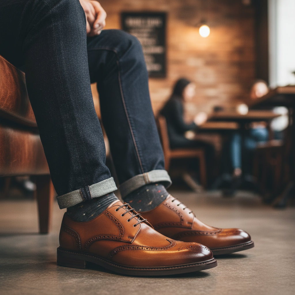 model-casual-setting - Men's Full-Grain Leather Classic Dress Shoes