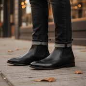 model-casual-setting - Men's Full Grain Leather Wingtip Chelsea Boots