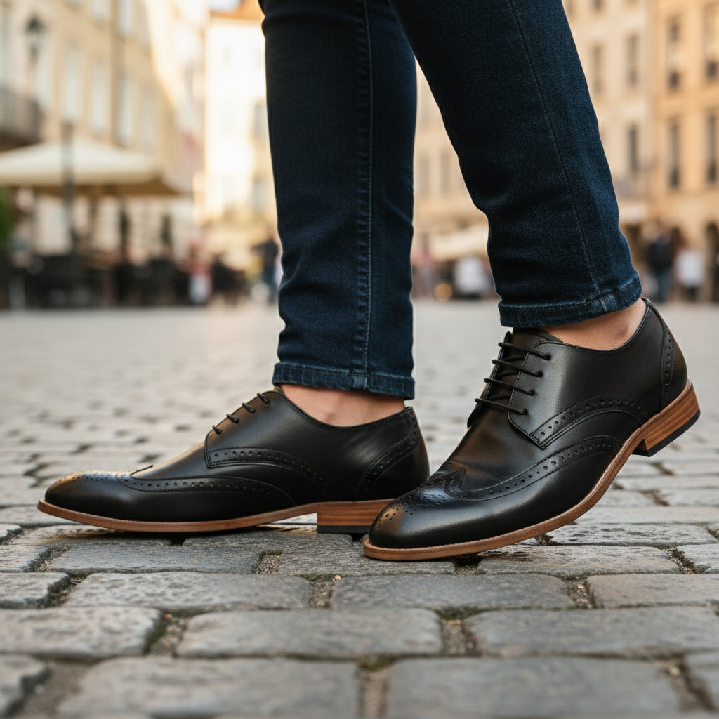 model-casual-setting - Men's Full Grain Leather Wingtip Dress Shoes