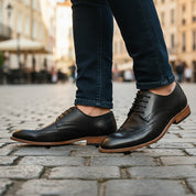 model-casual-setting - Men's Full Grain Leather Wingtip Dress Shoes