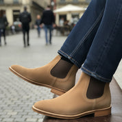 model-casual-setting - Men's Full Grain Suede Chelsea Boots with Classic Design