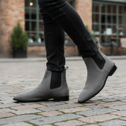 Men's Gray Suede Chelsea Boots - model-casual-setting