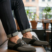 model-casual-setting - Men's Gray Suede Moccasin Loafers