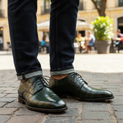 model-casual-setting - Men's Green Leather Lace-Up Dress Shoes