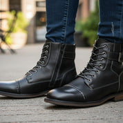 model-casual-setting - Men's Handmade Black Leather Classic Boots with Customization Options