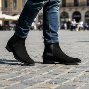 model-casual-setting - Men's Handmade Black Suede Chelsea Boots – Customizable Options
