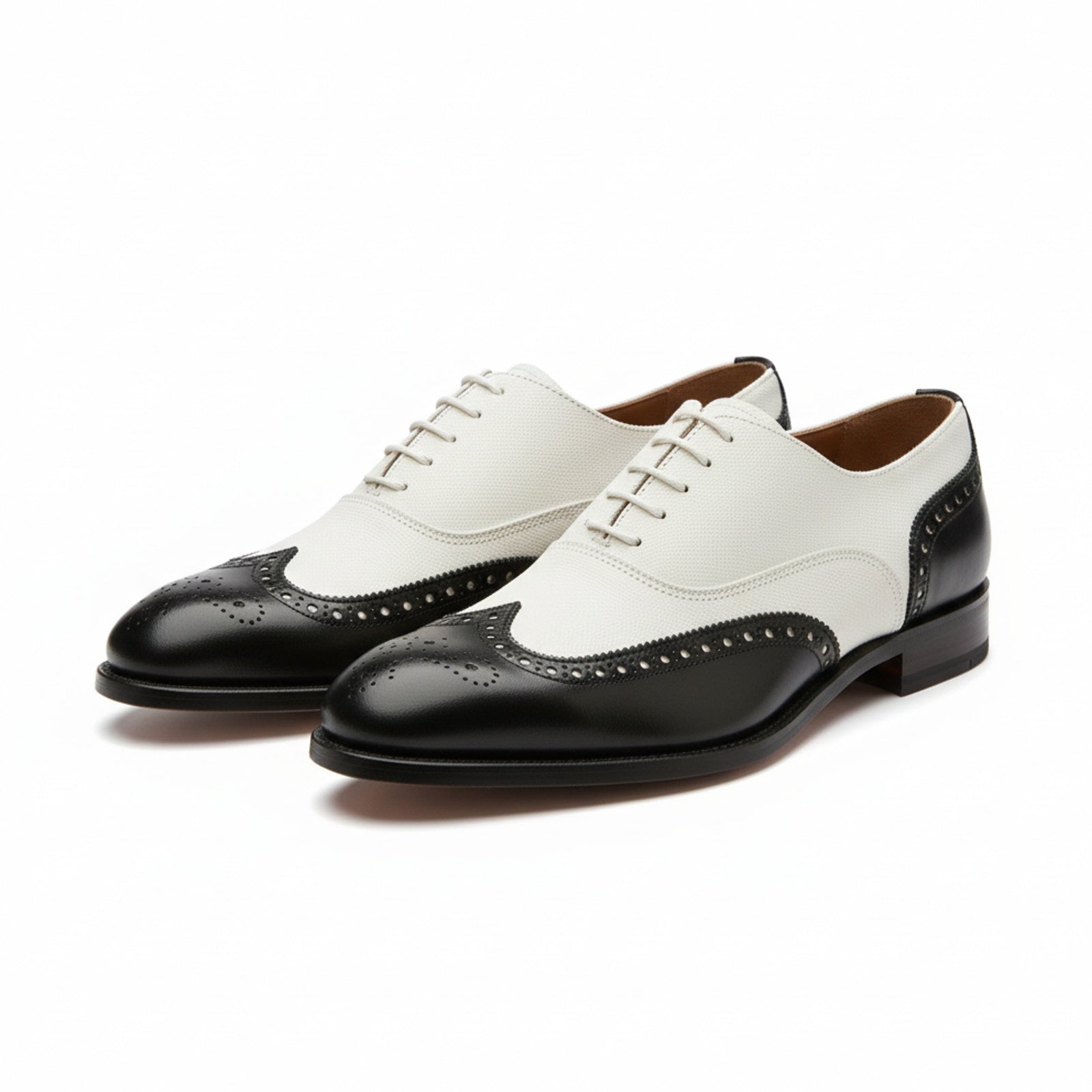 model-casual-setting - Men's Handmade Black & White Leather Wingtip Dress Shoes