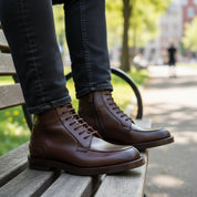 model-casual-setting - Men's Handmade Dark Brown Leather Lace-Up Ankle Boot with Welted Sole
