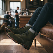 Men's Hunter Green Suede Ankle Boots - model-casual-setting