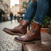 model-casual-setting - Men's High Ankle Lace-Up Leather Boots