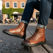 model-casual-setting - Men's High-Top Genuine Leather Sneakers