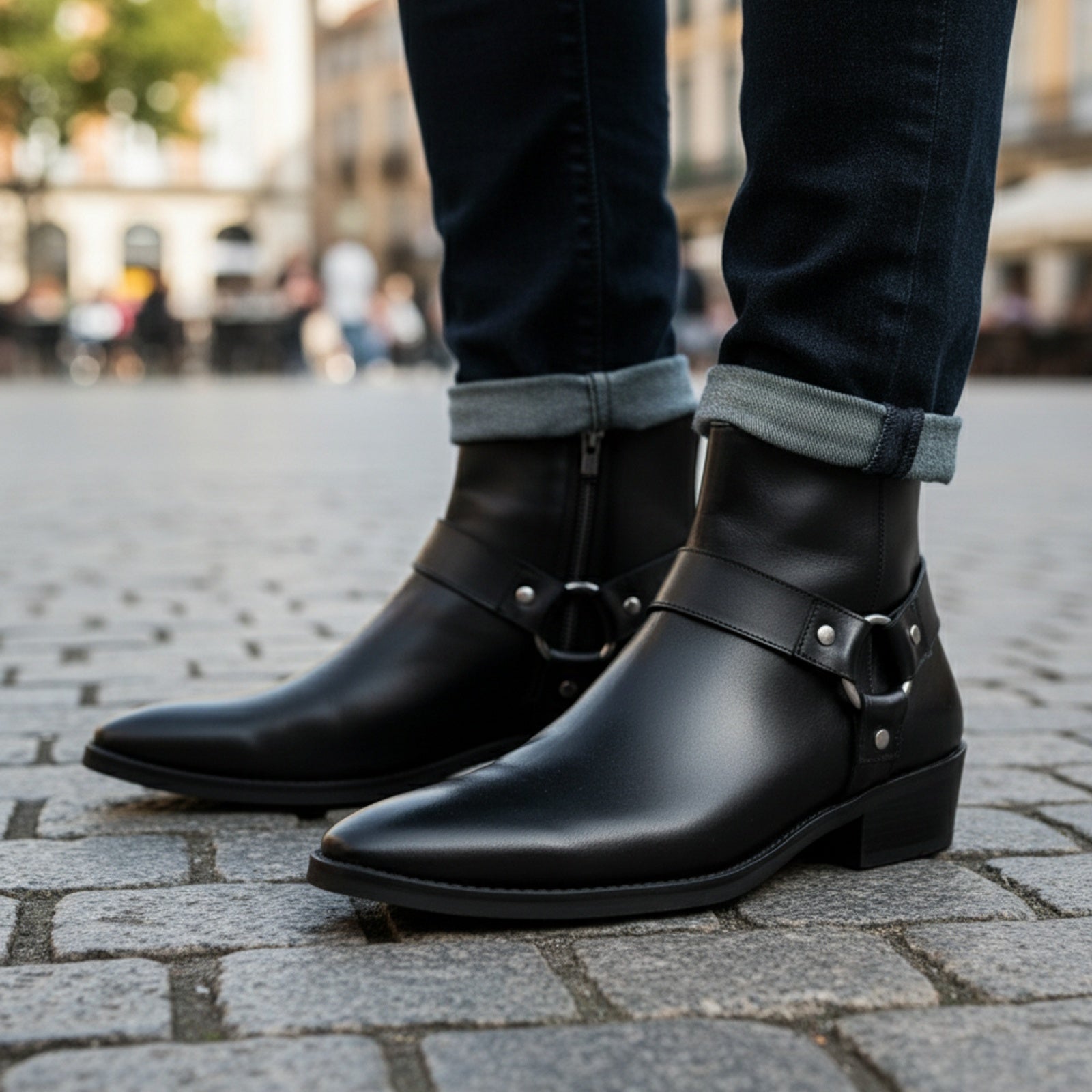 Men's Leather Ankle Boots with Fashion Zipper - model-casual-setting