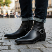 Men's Leather Ankle Boots with Fashion Zipper - model-casual-setting