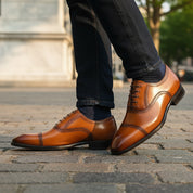 Men's Black Leather Oxford Dress Shoes - model-casual-setting