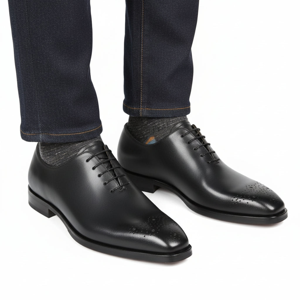 Men's Black Leather Brogue Oxford Shoes - model-casual-setting