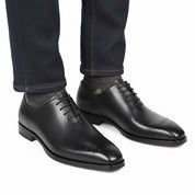 Men's Black Leather Brogue Oxford Shoes - model-casual-setting
