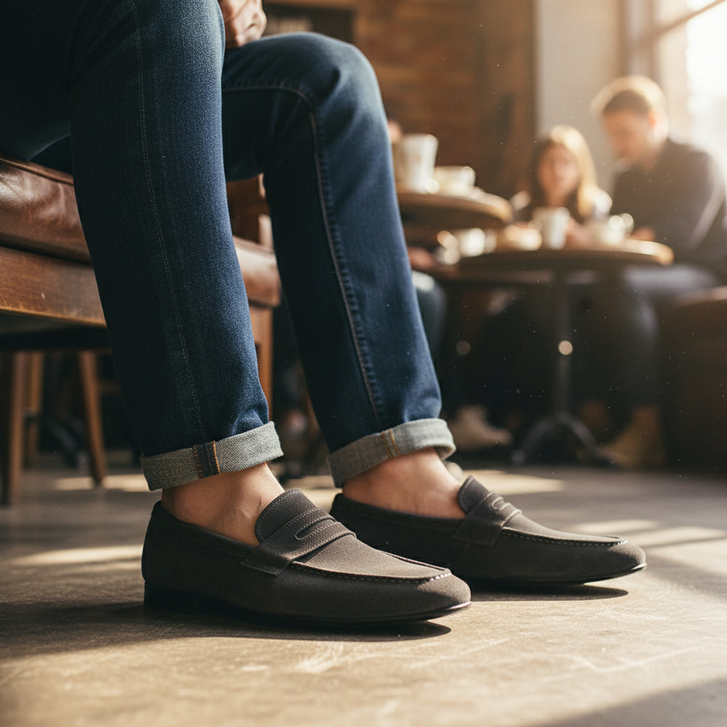 model-casual-setting - Men's Leather & Suede Moccasin Loafers