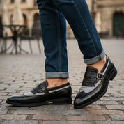 Men's Leather & Suede Spectator Wingtip Dress Shoes - model-casual-setting