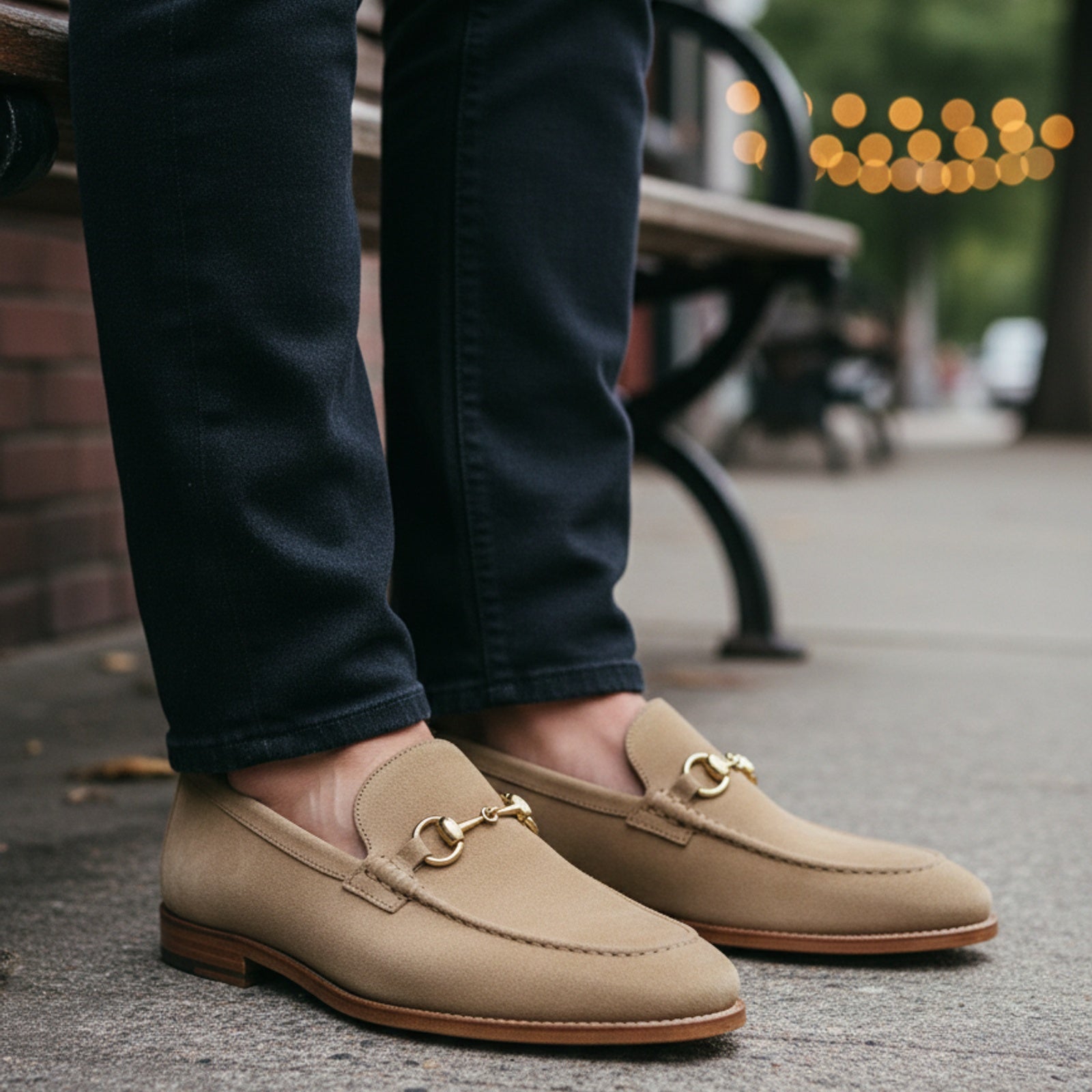 model-casual-setting - Men's Light Gray Suede Moccasin Shoes