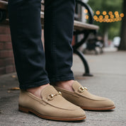 model-casual-setting - Men's Light Gray Suede Moccasin Shoes