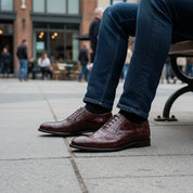 model-casual-setting - Men's Maroon Leather Dress Shoes