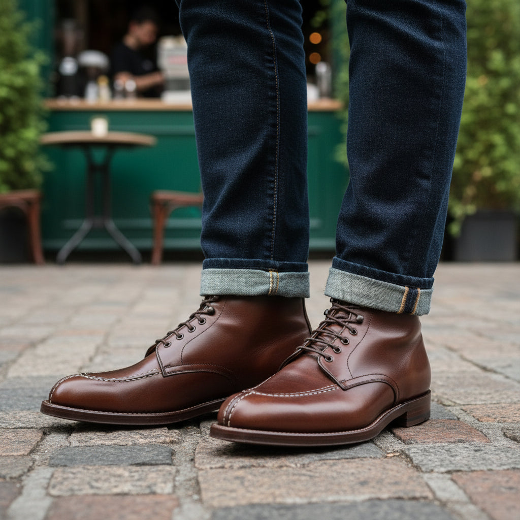 model-casual-setting - Men's Maroon Leather Lace-Up Ankle Dress Boots