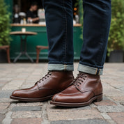 model-casual-setting - Men's Maroon Leather Lace-Up Ankle Dress Boots