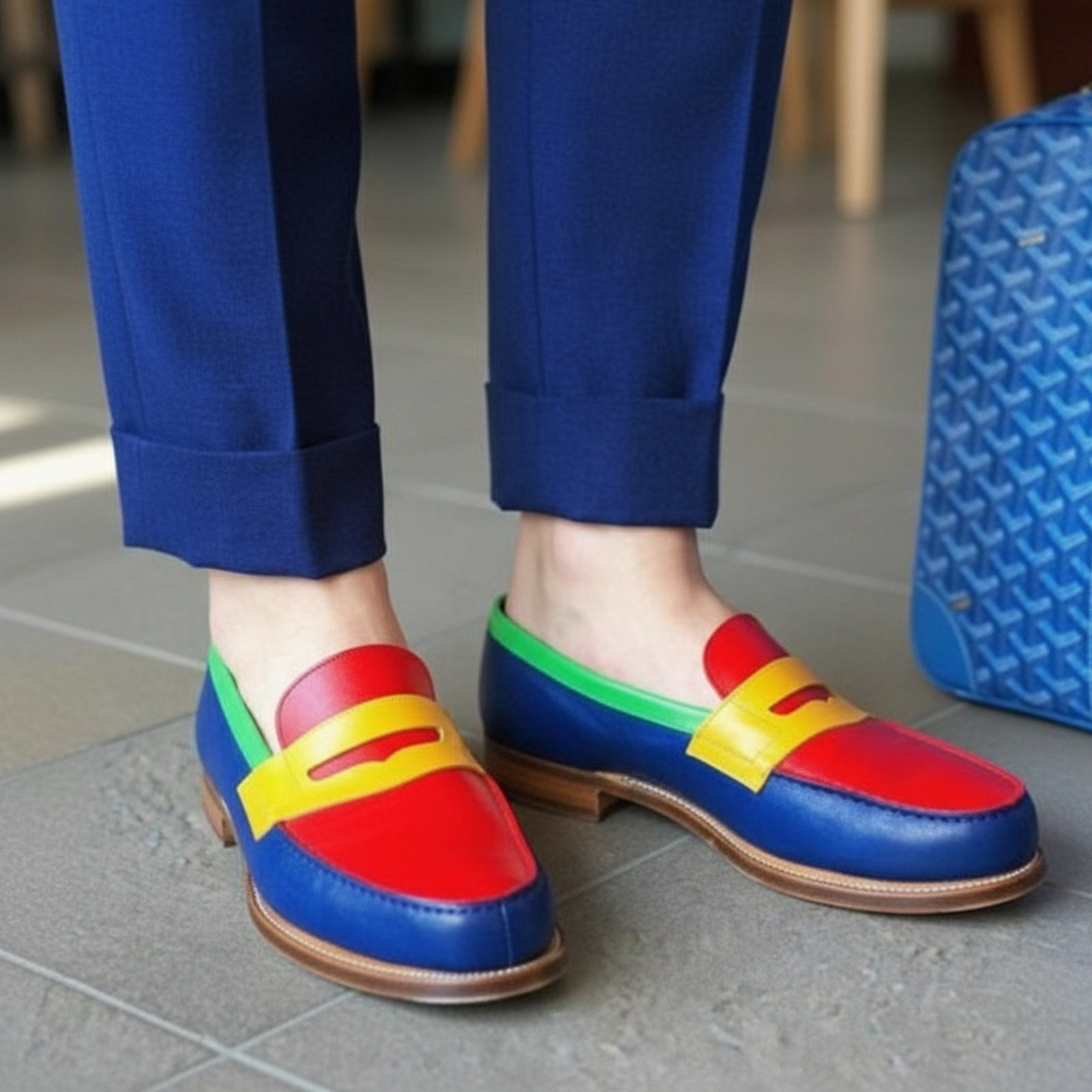 Men's Multi-color Leather Slip-on Loafers - model-casual-setting