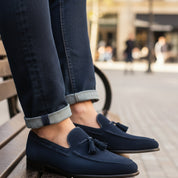 model-casual-setting - Men's Navy Suede Tassel Loafers
