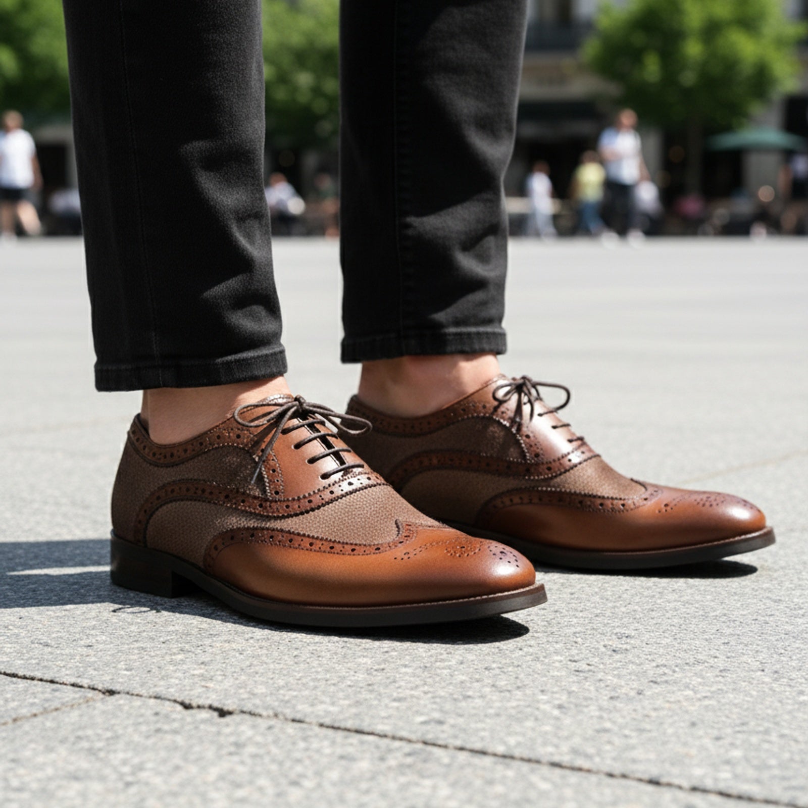 model-casual-setting - Men's Navy Suede Wingtip Oxford Shoes