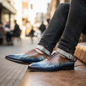 Men's Oxford Patina Leather Dress Shoes - model-casual-setting