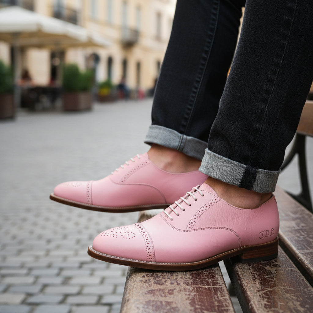 model-casual-setting - Men's Pink Leather Oxford Shoes